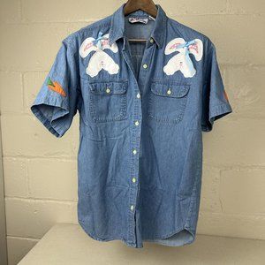 Vintage Bunny Rabbit Spring Easter Chambray Shirt Womens Size Medium